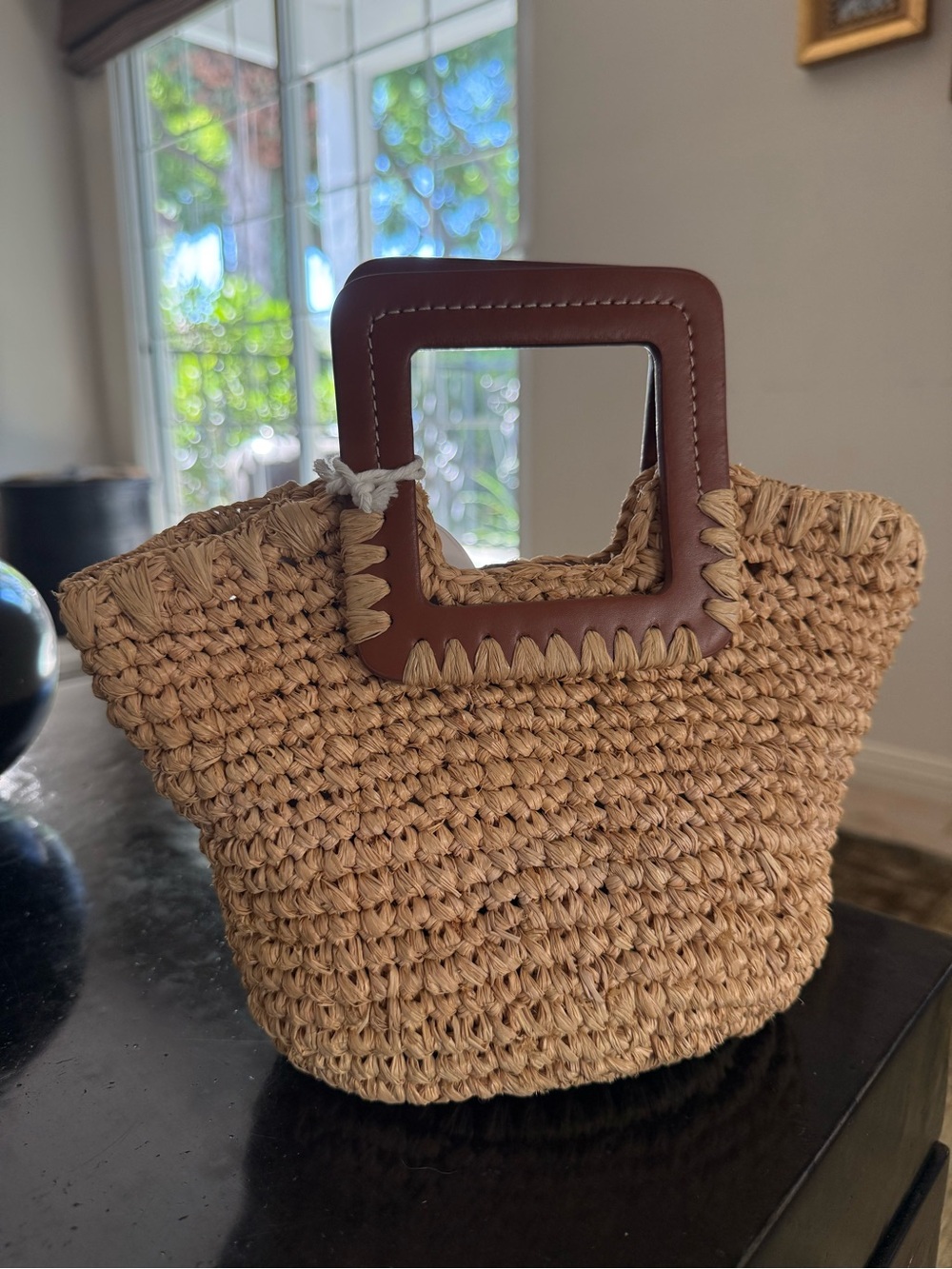 STAUD Shirley Mini Tote with Raffia and Leather Trim - Picture 2 of 7